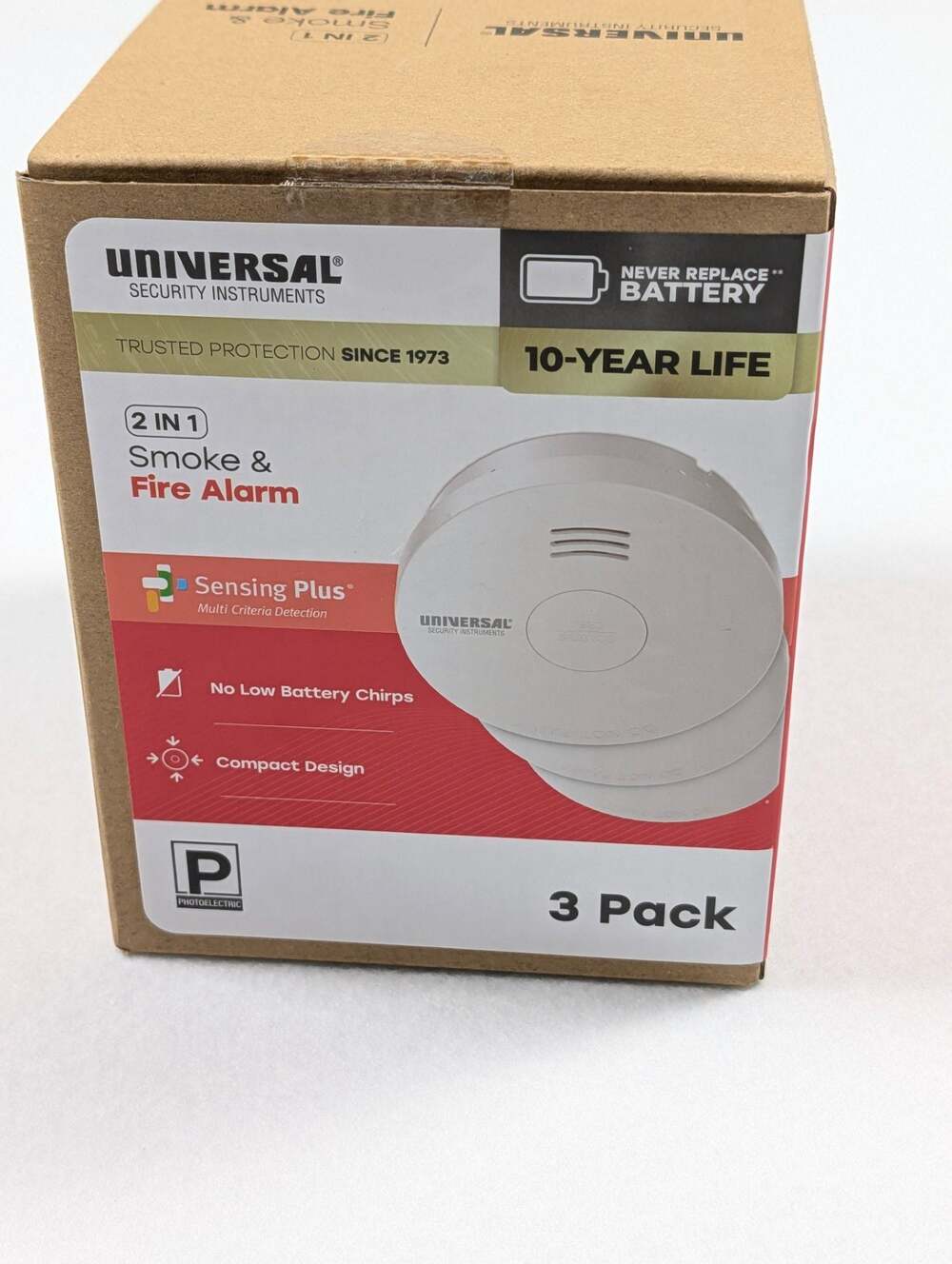Universal Security Instruments 3Pack Sensing Plus Smoke  Fire Alarm with 10 year